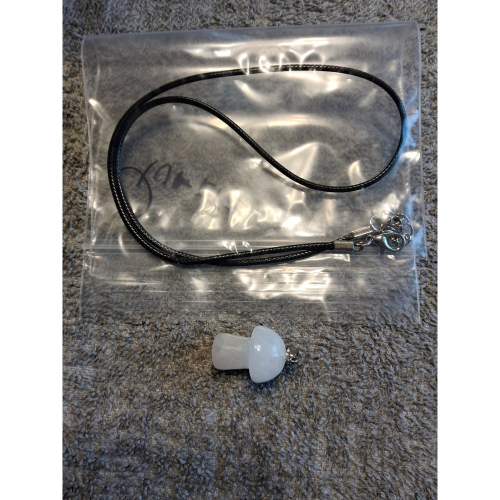 Quartz Mushroom Pendant Necklace Black Cord Waxed Rope Boho Cottagecore